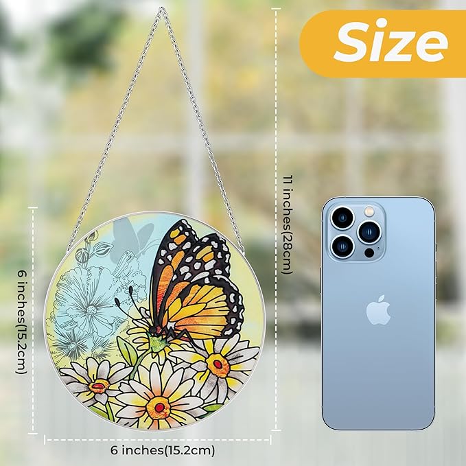 Stained Glass Butterfly Suncatcher Window Hanging Ornament for Home and Garden Decor 100% Real Glass with Elegant Butterfly Design Gift for Mom and Nature Lovers
