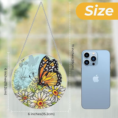 Stained Glass Butterfly Suncatcher Window Hanging Ornament for Home and Garden Decor 100% Real Glass with Elegant Butterfly Design Gift for Mom and Nature Lovers