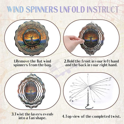 Tree of Life Wind Chimes - Metal Windchime with Spinners Outdoor Garden Patio Yard Decor Indoor Balcony Home Hanging Christmas New Year Housewarming Birthday Gift for Women Mom Grandma Wife