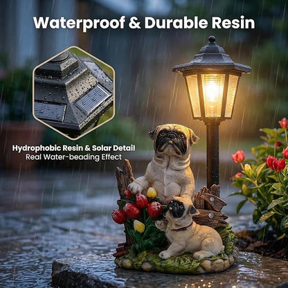 Pug Dog Solar Lights Outdoor Garden Decor Waterproof Resin Dog Statues Yard Art Gifts Patio Lawn Pathway