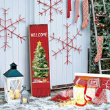 PEROUU Merry Christmas Porch Sign for Front Door, Xmas Wooden Welcome Sign with Christmas Tree for Front Porch Decorations, Winter Garden Decor Outdoor Hanging Signs Wall Sign 31.5" H