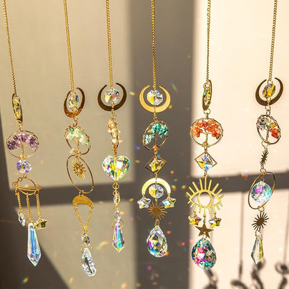 6 PCS Crystal Suncatchers for Window Hanging, Sun Catchers Indoor Window Garden Hanging with Crystals Prism Light Catcher,Tree of Life Crystal Suncatcher for Indoor Outdoor Home Garden Party Decor