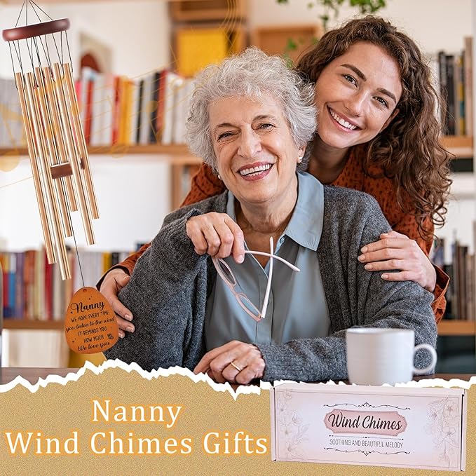 Nanny Gifts, Nannie Wind Chimes for Outside, Nanny Mother's Day Birthday Christmas Thanksgiving Gifts from Grandkids Grandchildren, Nannie Gifts for Grandma, 26Inch with Greeting Card