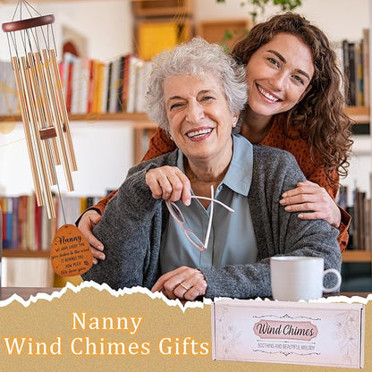 Nanny Gifts, Nannie Wind Chimes for Outside, Nanny Mother's Day Birthday Christmas Thanksgiving Gifts from Grandkids Grandchildren, Nannie Gifts for Grandma, 26Inch with Greeting Card