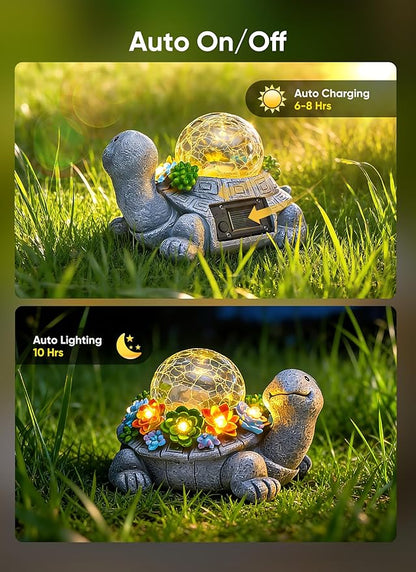 Brightown-Solar-Turtle-Garden-Decor-Statue with 5 Succulent LED Lights, Hand-Painted Resin, IP65 Waterproof Outdoor Decor for Patio, Balcony & Yard Decorations, Unique Mothers Day Gifts for Mom