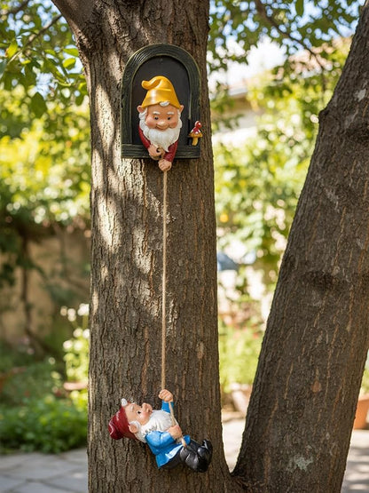 Elenon Climbing Gnomes Tree Faces Decor, Adorable Gnome Tree Hugger Fairy Garden Statue, Funny Peeker Sculpture Outdoor Yard Patio Art (2pcs)