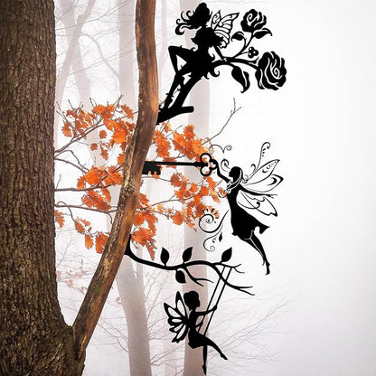 Hotop 3 Pcs Fairy Garden Silhouette Stakes Decoration Metal Fairy Silhouette Statue Butterfly Flower Tree Branch Wall Ornaments for Indoor Outdoor Home Yard Patio Lawn