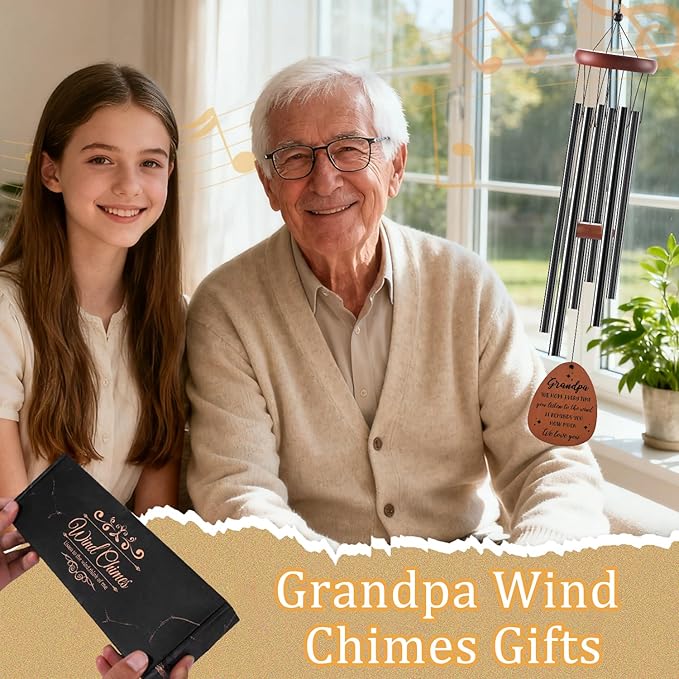 Grandpa Gifts Wind Chimes - Grandpa Birthday Christmas Father's Day Thanksgiving Retirement Gifts Ideas, Grandfather Wind Chime Presents from Granddaughter Grandson Grandkids