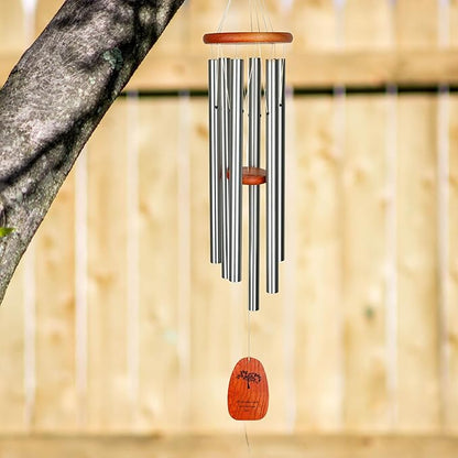 Woodstock Wind Chimes Personalized Tree of Life Amazing Grace Memorial Chime for Outside 40'' Large Silver Sympathy Customized Tree of Life Inspirational Wind Chime for Outdoor Patio Home Garden Decor