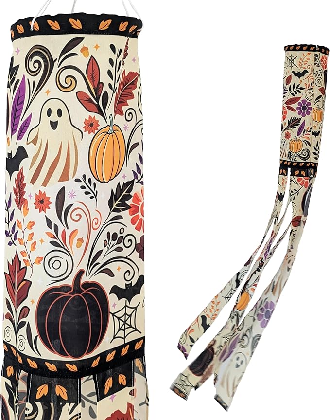 Madrona Brands Haunted Fall Windsock | Durable Outdoor Hanging Halloween Decoration | Yard, Porch, Lawn | 48 Inch