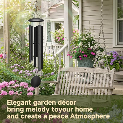 45" Large Wind Chimes for Outside, 6 Thick and Bold Aluminum Tubes Tuned Relaxing Melody Wind Chime Deep Tone, Big Wind Chimes for Garden Patio Decor, Great Gift Idea for Mother's Day (Black)