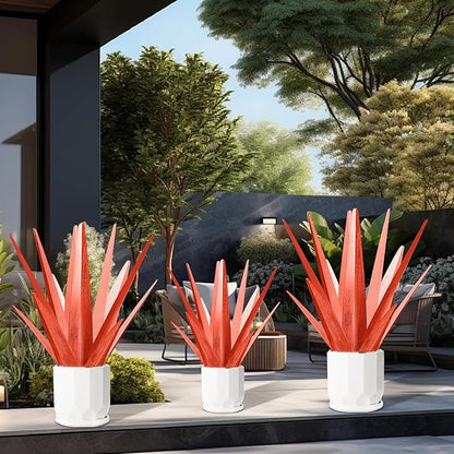 TOMBABY Enlarge Metal Plants Tequila Rustic Sculpture, Outdoor Patio Yard, Home Decor Hand Painted Agave Garden Statue, Outdoor Lawn Ornaments Yard Stakes for Mom Gift (1 RED Big&Large)
