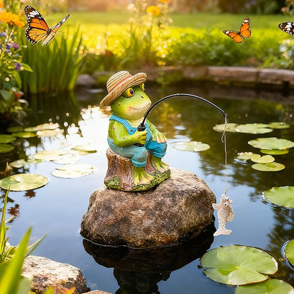 Teaeeno Funny Frog Statue Garden Statue,Frog Fisher for Garden Pond Decor,Pond Accessories Decor,Poolside Statues,Perfect for Garden Pond,Lakefront,Forg Decor Outdoor(Green)