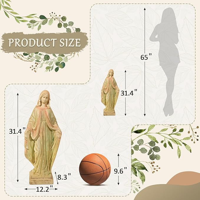Virgin Mary Statue, Outdoor 32 Inch Tall Large Religious Garden Statue, Blessed Mother Outdoor Statue, Virgen De Guadalupe Statues for Yard, Patio, Home Decor
