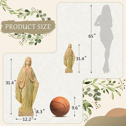 Virgin Mary Statue, Outdoor 32 Inch Tall Large Religious Garden Statue, Blessed Mother Outdoor Statue, Virgen De Guadalupe Statues for Yard, Patio, Home Decor