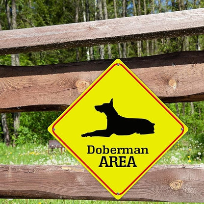 Caution Doberman Crossing XING Tin Sign Doberman Dog Area Warning Street Sign Doberman Novelty Caution Road Sign for Home Man Cave Door Porch Garden 10x10in