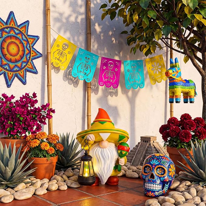 Capoda 8" Cinco de Mayo Decorations Gnomes Figurine with Solar Lights Mexican Gnomes Figures for Fiesta Table Centerpiece Taco Tuesday Outdoor Garden Resin Carnival Cinco de Mayo Statue Decor(Mexican)