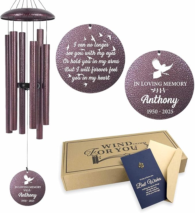 ASTARIN Customized Wind Chimes for Loss of Loved One, Memorial Gifts for Loss of Mom/Dad, Bereavement Gifts for Loss of Father, Wind Chimes for Outside Deep Tone, Produced in USA