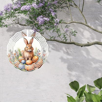 Easter Bunny Wind Spinner Easter Day Gifts 3D Metal Kinetic Hanging Wind Sculpture Spinners for Yard and Garden Indoor Outdoor Window Easter Rabbit Yard Art Garden Decoration 8 Inch (Bunny 5)