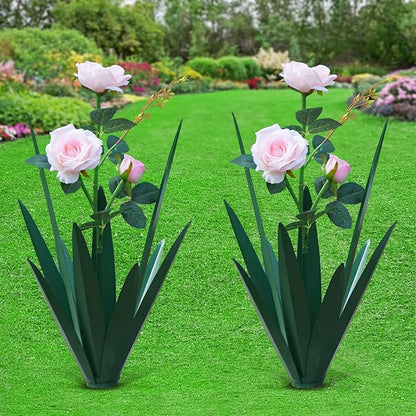 Homight Large Tequila Rustic Sculpture, Home Decor Hand Painted Metal Agave Garden Yard Statue, Outdoor Lawn Ornaments (2 Big Flowers)