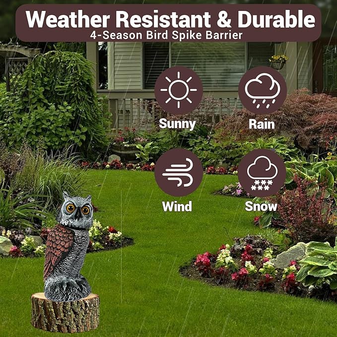 Fake Owl Decor - Rotating Head Garden Scarecrow for Outside Orchard Farm, Waterproof Outdoor Garden Statues, Plastic Owl Decor for Home Patio Yard Decorations