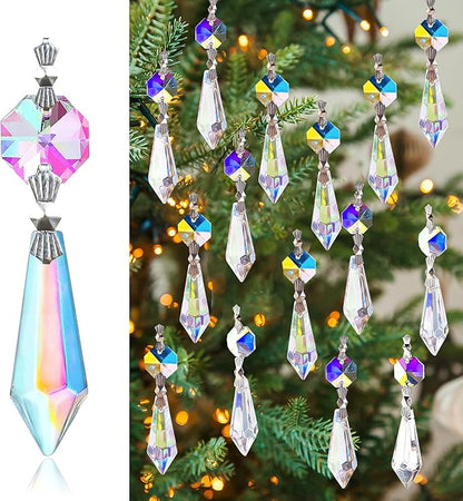 kanpura 25pcs Hanging Chandelier Crystals Icicle Prisms Pendants Glass Beads Replacement Parts for Chandeliers Christmas DIY Decoration(38mm AB)