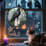 Stained Glass Window Hanging - Halloween Crow Holding A Key Suncatcher for Doors Garden Home Spooky Green Vines Sun Catchers Gothic Decor Horror Gift for Women Men Friend Boy Girl 7.8 in