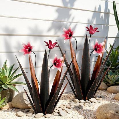 2 Pack Metal Agave Plant Sculptures, Outdoor Agave Plants, Tequila Rustic Sculpture, 16” Hand Painted Garden Decoration Yard Art Plant