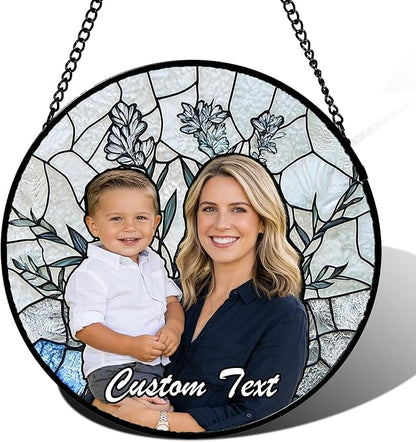 Personalized Custom Photo Faux Stained Glass Window Hanging - Mother Memorial Gifts Customized Ornaments Christmas Birthday Mother's Day for Lovers Women Men Dad Mom Nana Grandma