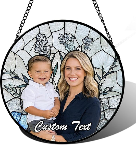Personalized Custom Photo Faux Stained Glass Window Hanging - Mother Memorial Gifts Customized Ornaments Christmas Birthday Mother's Day for Lovers Women Men Dad Mom Nana Grandma