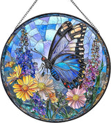 7.87" Sun Catchers Indoor Window,Butterfly Stained Glass Window Hanging, Window Suncatcher Hanging Ornaments Wall Art, Hand-Painted Glass Panel Home Decor (Style R)