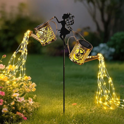 ZKLiLi Solar Fairy Hummingbird Watering Can Lights Outdoor, IP65 Waterproof Garden Decor with one Pole Two Light - Hanging Patio Lawn Pathway Gift for Backyard,Lawn,Patio