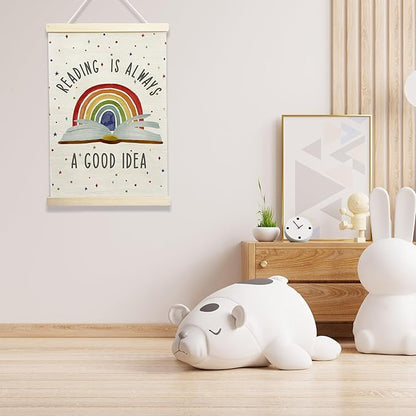 NQDWX Reading Is Always a Good Idea Hanging Flag - Book Lover's Wall Decor for Library Study Room Reading Nook, 12x17 Inches Canvas Banner with Wood Frame. (103)