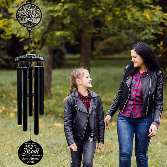 Personalized Mom Wind Chimes Birthday Gifts for Mom Valentines Day Gift for Mom from Daughter Son Outdoor Hanging Decoration