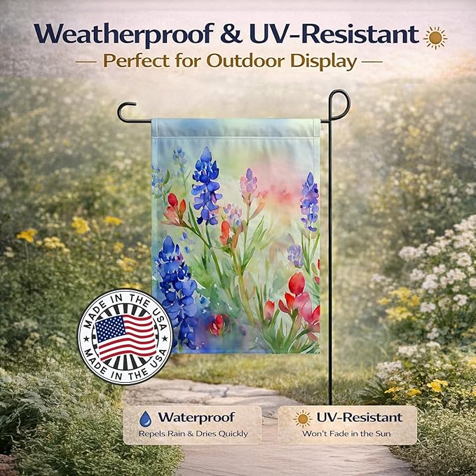 Caroline's Treasures Texas Bluebonnets in Watercolor Garden Flag Mailbox Flag Decorative Yard Flag Banner Outside Patio Artwork Yard Flower Beds, Garden Size, Multicolor
