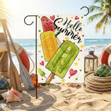 AVOIN colorlife Hello Summer Popsicles Garden Flag 12x18 Inch Double Sided Outside, Welcome Seasonal Burlap Yard Outdoor Decoration