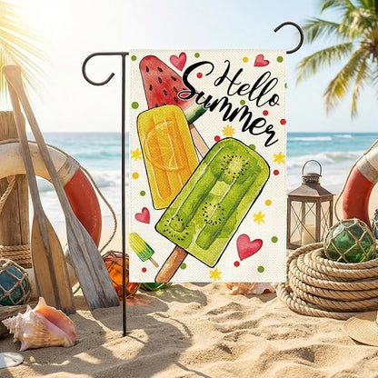 AVOIN colorlife Hello Summer Popsicles Garden Flag 12x18 Inch Double Sided Outside, Welcome Seasonal Burlap Yard Outdoor Decoration