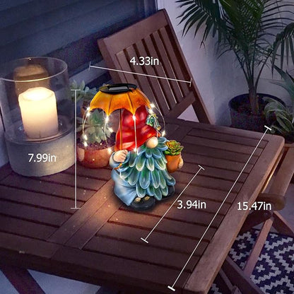 Solar Outdoor Statues Gnome Garden Decor, Garden Gnome with Solar LED Umbrella Decorative for Patio, Balcony, Lawn, Yard Ornament - Christmas Gardening Gifts for Mom Grandma