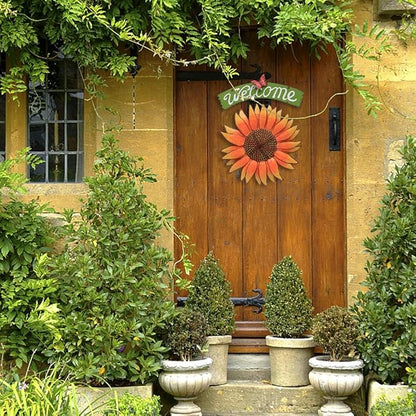 Welcome Sign Metal Hanging Sunflower Signs for Front Door Porch Wall - Rustic Decorative Door Hanger Indoor Outdoor Spring Decoration Wreath Decor (D)