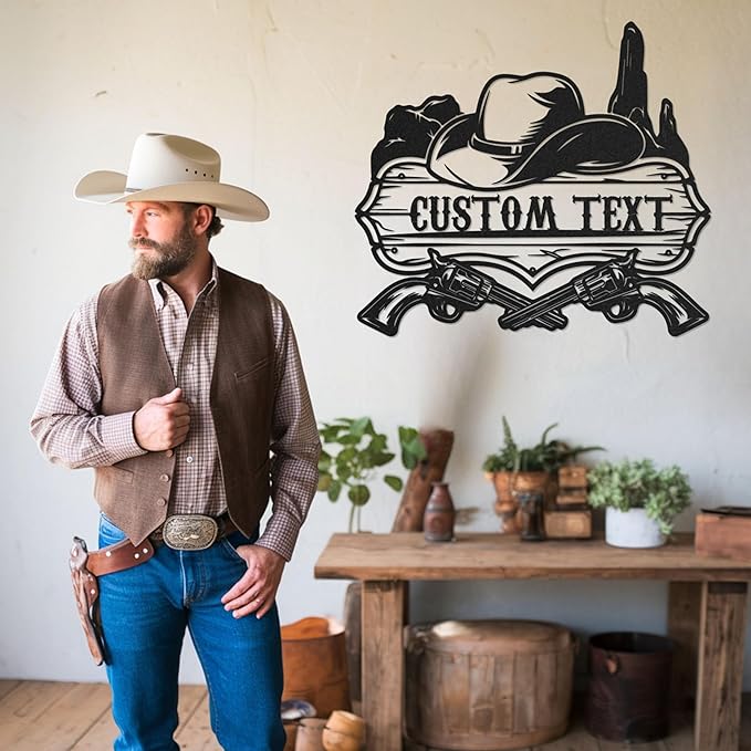 Personalized Cowboy Metal Sign, Western Cowboy Wall Decor, Outdoor Metal Art, Custom Western Cowboy Decor, Rustic Name Sign for Home