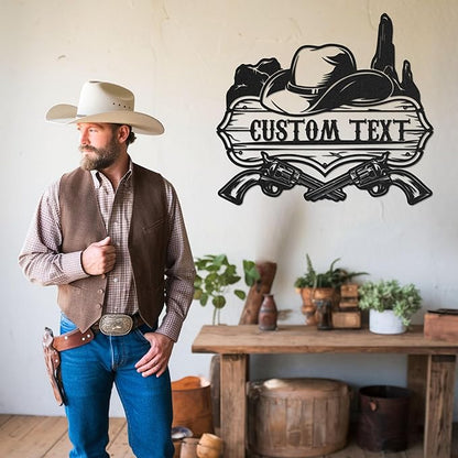 Personalized Cowboy Metal Sign, Western Cowboy Wall Decor, Outdoor Metal Art, Custom Western Cowboy Decor, Rustic Name Sign for Home