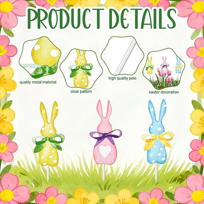3 Pack Pastel Easter Planter Stakes Bunny Shaped Garden Signs Polka Dot Rabbit Decorative Spring Plant Sticks Bunny Outdoor Decor for Easter Patio Yard Lawn Planter Supplies