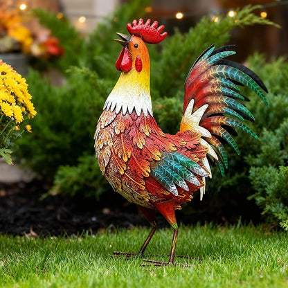 21" Metal Rooster Yard Decor, Outdoor Garden Statues, Metal Chicken Sculpture for Backyard Patio Kitchen Decor