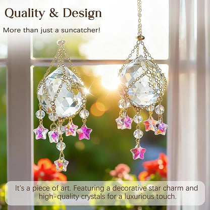 H&D HYALINE & DORA 2 Pack Hanging Crystal Ball Suncatchers 40mm with Crystals Star Charm Rainbow Maker for Indoor Window Home Garden Wedding Christmas Decor