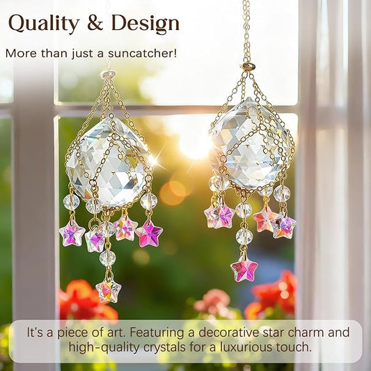 H&D HYALINE & DORA 2 Pack Hanging Crystal Ball Suncatchers 40mm with Crystals Star Charm Rainbow Maker for Indoor Window Home Garden Wedding Christmas Decor