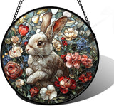 DASTOLL Stained Glass Window Hanging - Cute Rabbit Flowers Suncatcher Ready to Hang Window Doors Home Decoration, Christmas, Mother's Day Birthday Gifts for Women, Men, and Mom 9.8x9.8 in