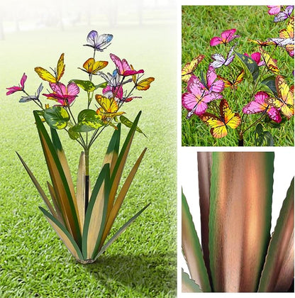 TOMBABY Garden Outdoor Butterfly Enlarge Thickened Wind Resistant Metal Agave Garden Art Metal Plant Country Sculpture Statue Decorations Ornaments Artificial Waterproof Butterflies(Light Green 2pcs)