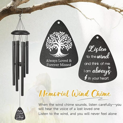 Memorial Gifts for Loss of Loved one, 25''Memorial Wind Chimes of Sympathy Gifts for Loss of Love one,Condolence/Bereavement/Remembrance Gift,Windchime in Memory,Funeral Decor for Garden Outside,Black
