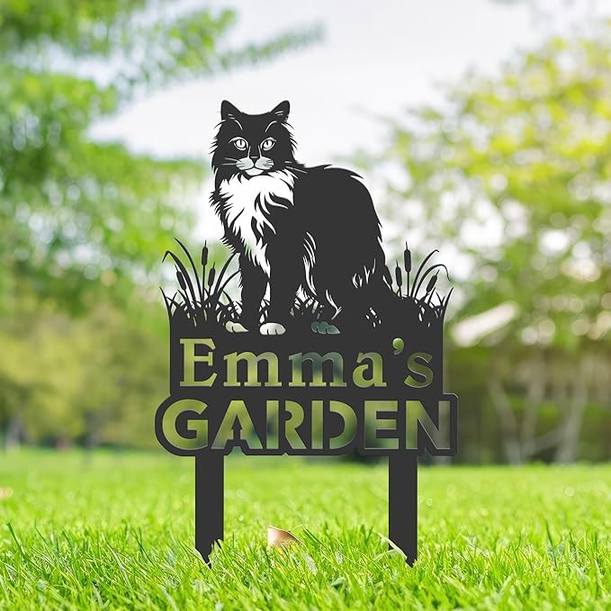 Personalized Cute Cat Kitten Metal Garden Sign,Custom Yard Sign With Stake,Outdoor Garden Décor,Pet Cat Lawn Garden Decorated Statue,Cat Sympathy Yard Metal Sign,Cat Lover Gifts Kailyard Plaque.