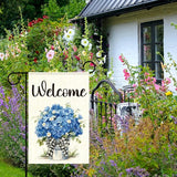 Blue Hydrangeas Spring Garden Flags for Outside,Welcome Spring Yard Flag for Porch Lawn Outside Decor 12x18 Inch Double Sided
